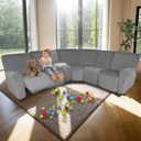 HDCAXKJ Reclining Sectional Couch Covers Velvet L Shaped Sectional Sofa Cover Washable Stretch Soft Corner Recliner Slipcover with Non-Slip Elastic Bottom (5 Seat Recliner Couch, Middle Gray)
