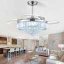 48 Inch Fandelier Ceiling Fans with Light, Chandelier Ceiling Fan, Retractable Ceiling Fan for Bedroom, Living Room, 3 Color Change, LED Dimmable, 6 Speeds, Reversible DC Motor- Chrome