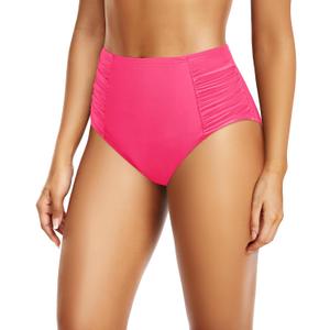 Tempt Me Women High Waisted Bikini Bottoms Full Coverage Swimsuit Bottoms Ruched Bathing Suit Bottom (X-Large, Pink)