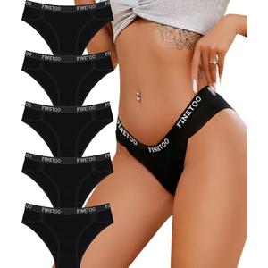 FINETOO Cotton Underwear for Women Cheeky Panties Sexy Hipster Bikini Underwear Elastic Waistband Stretch Briefs 5 Pack, Large