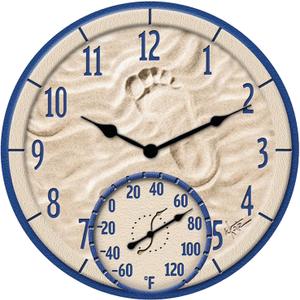 Taylor By The Sea Poly Resin Indoor and Outdoor Clock and Thermometer, Decorative and Easy to Read Large Numbers for Kitchen, Bathroom, Living Room and Indoor Areas, 14-inch, Multi-Color