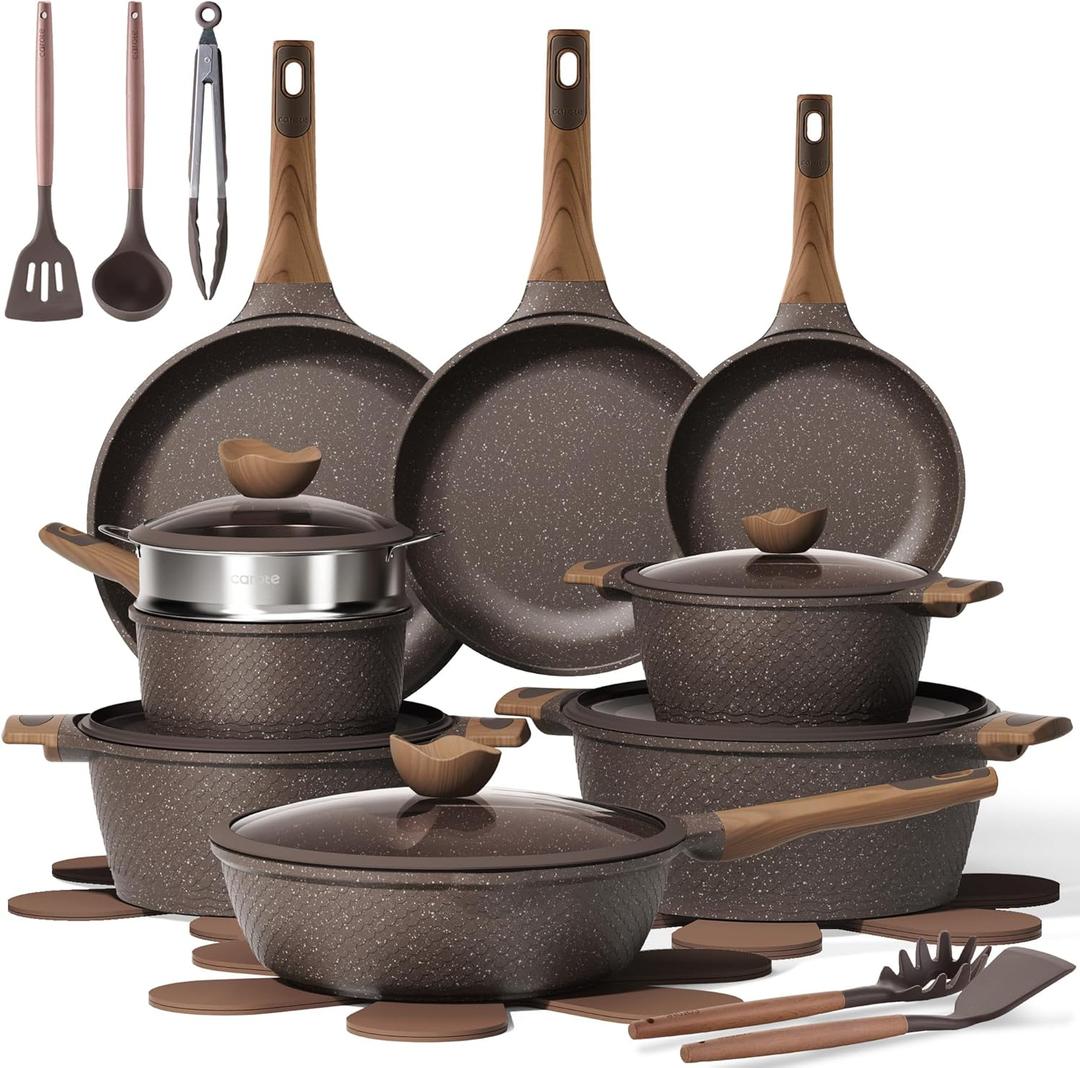 CAROTE 26PCS Pots and Pans Set Non Stick, Cookware Set Pots and Pans Induction Cook Ware, Nonstick Kitchen Cooking, PFOA Free Mothers Day