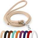 CollarDirect Rolled Leather Dog Leash 4ft, Soft Padded Training Leather Dog Lead 6ft, Puppy Leash Rolled Leather Small Medium Large Black Blue Red Orange Green Pink White (Beige, Size XL 6ft)