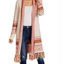 Misassy Womens Boho Open Front Long Cardigans Sweater Loose Long Sleeve Embroidery Tassels Kimono Duster Outwear