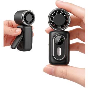Mini Clip on Fan Handheld, 3000mAh Rechargeable Portable Fan with LED Display, 3-in-1 Personal Cooling Fan, 5 Speeds Quiet USB C Fan for Stroller Desk Travel Camping Office for Women Men Kids, Black, Standard