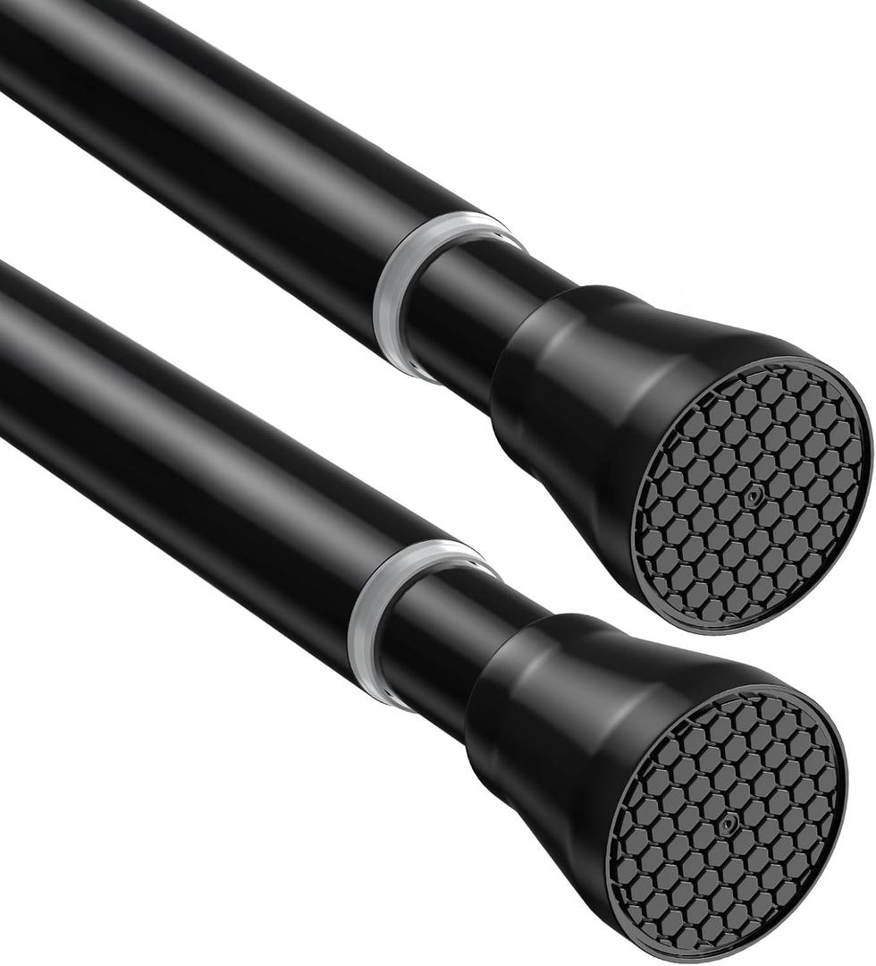 Fvonzn 2 Pack Adjustable Tension Rods 28-48 Inch - Black No-Drill Curtain Rods for Windows & Closets | Spring-Loaded with Non-Slip Rubber Ends | 7/8" Diameter