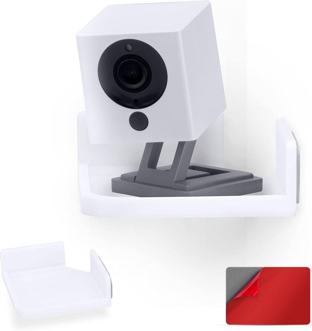 Mini Corner Shelf Mount for Security Cameras, Baby Monitors, Speakers, Plants & More, Universal Holder, Strong Adheasive, Easy to Install, No Mess, Screwless by Brainwavz (White)