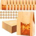 60Pcs Paper Bread Bags for Homemade Bread, Sourdough Bags with Window, 13.7 x 8.3 x 3.5 Inch Large Brown Kraft Bakery Bag for Storing Loaves & Snacks, Includes 70 Sealing Stickers