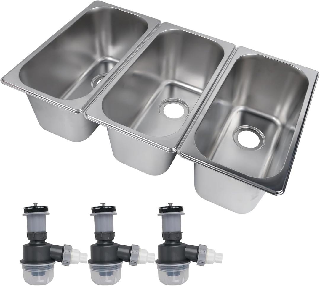 Portable 3 Compartment Sink for Food Truck, Drop-in Stainless Steel Sink, 12-7/8 x 6-7/8 x 6-1/8 inches