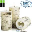 Eywamage Birch Bark Flameless Pillar Candles with Remote, Flickering Rustic Battery LED Wood Candles Set of 3