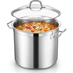 E-far 24 Quart Tri-Ply Stock Pot with Lid, Stainless Steel Cooking Pot