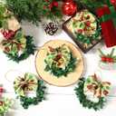 Syhood 12 Pcs Mini Christmas Wreaths for Cabinets with Gold Bells Small Kitchen Xmas Decor Christmas Cabinet Wreaths Ornament for Kitchen Chair Fireplace Farmhouse Home Decor(3.15 Inch,Green Bowknot)