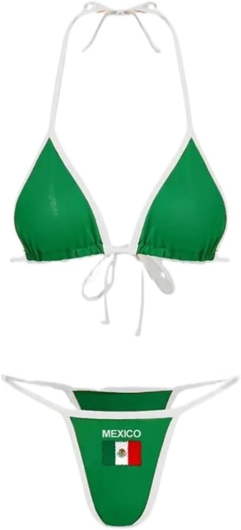 Brazil Mexico Jersey Y2k Halter Bikini Sets Cute 2 Piece Sexy Swimsuit Beach Sets Women Summer (Mexico Green, Medium)