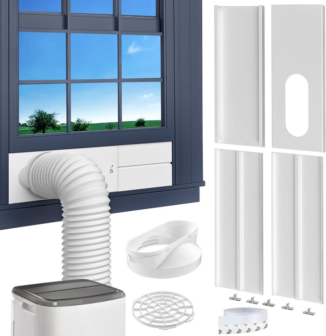Portable AC Window Vent Kit, with 5.9" Exhaust Hose, 5.9" Coupler and Bird Guard, Adjustable Air Conditioner Window Seal Kit Length Range (17" to 63"), Universal Sliding AC Vent Kit