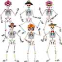 6 Pcs 51 Inches Large Halloween Jointed Skeletons Paper Cutout Day of The Dead Jointed Skeletons Hanging Decorations Dia De Los Muertos Party Supplies for Outdoor Mexico Sugar Skull Decor