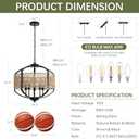 5-Light Rattan Chandelier 19.7" Modern Farmhouse Chandelier for Dining Room, Boho Hand-Woven Rattan Pendant Light with Natural Wicker Shade for Living Room Kitchen Island Bedroom Foyer (Round "V" Weave)