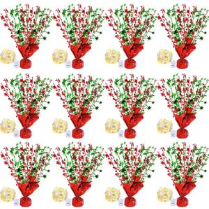 12 Pack Christmas Metallic Foil Spray Centerpiece Star Table Decoration Burst Table Centerpieces for Xmas Birthday Wedding Anniversary Holiday Party Supplies Decor, Red&Green