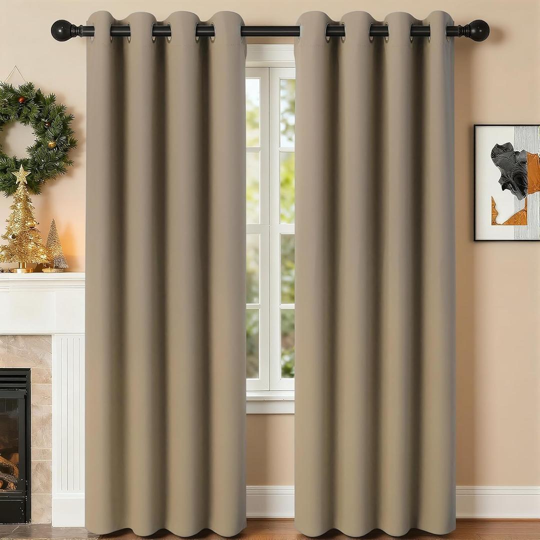 2-Panel-Curtain Room Darkening, 84 Inch Length for Bedroom Living Room, Insulated Thermal Grommet Curtain Drapes, Blackout(60-90%,Not 100%) Window Treatment Decor, Pack of 2, 52x84, Taupe