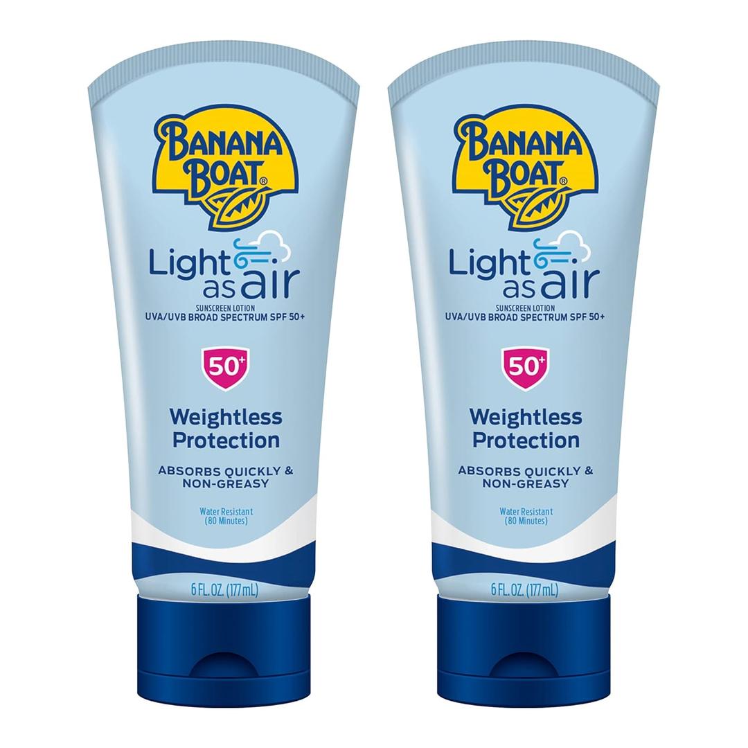 Banana Boat Light As Air Sunscreen Lotion SPF 50 Twin Pack | Lightweight & Non-Greasy Lotion Sunscreen SPF 50, Sunblock, Oxybenzone-Free, 6oz each (6 Fl Oz (Pack of 2))