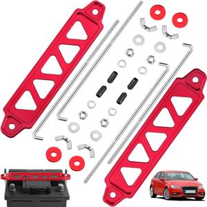 Tandefio 2 Sets Car Battery Hold Down Bracket Battery Tie Down Aluminum Alloy Car Battery Hold Lock Accessories Kit Mount Bracket with 10in J Bolts