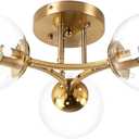 Mid Century Modern Ceiling Light Clear Globe Semi Flush Mount Ceiling Light Gold Sputnik Light Fixture Chandeliers Clear Glass Brushed Brass Chandeliers Living Room Dining Room Bedroom 3 Lights