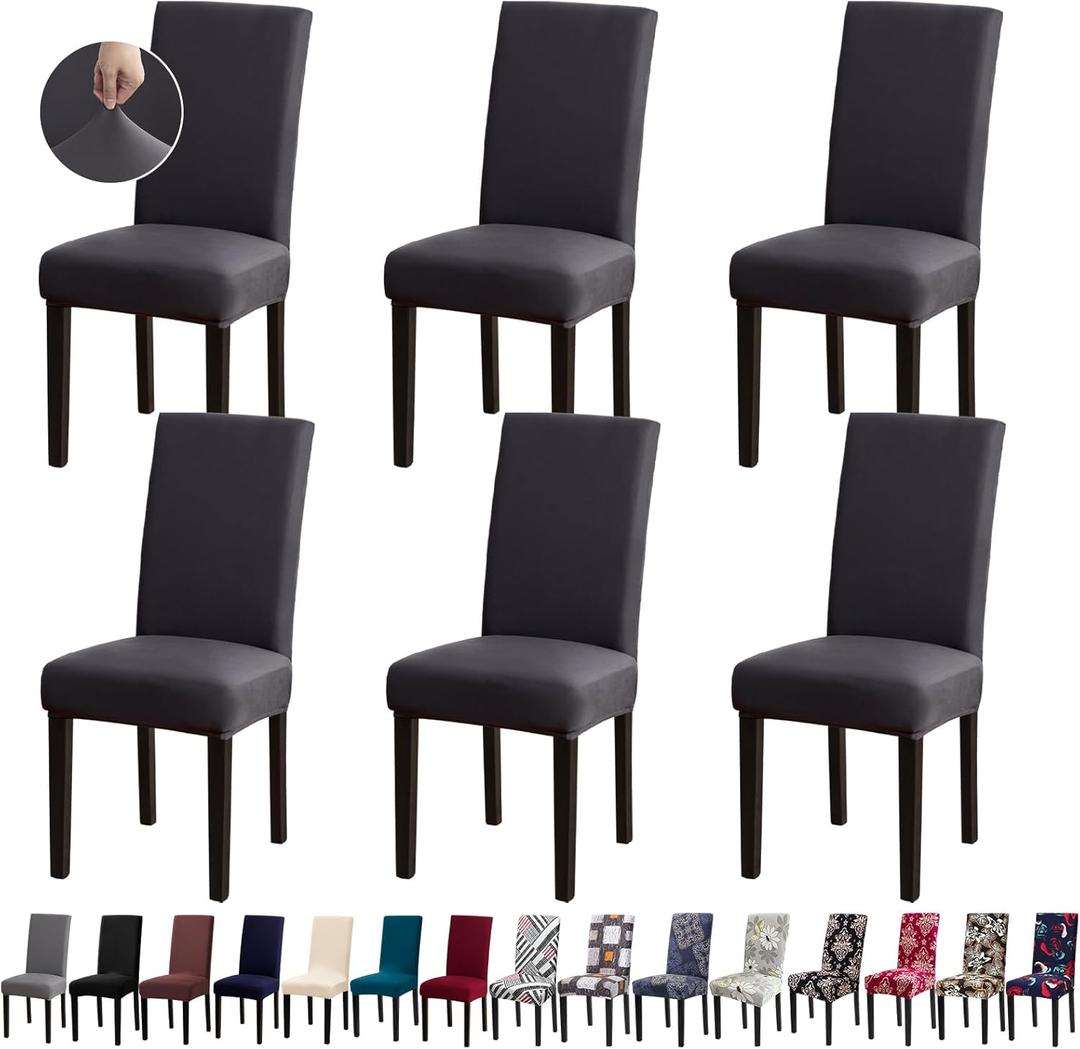 Chair Covers, Stretch Kitchen Dining Room Chair Covers Set of 6, Removable Washable Dining Chair Slipcovers for Home, Hotel, Banque (.Dark Grey)