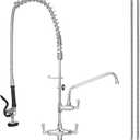 36" Height Commercial Sink Faucet Deck Mount with Pre-Rinse Sprayer, Commercial Kitchen Faucet with 10" Add-on Swing Spout Faucet & Spring Pull Down Sprayer, 8" Adjustable Center Kitchen Faucet