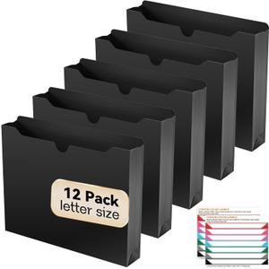 Plastic File Jackets Letter Size,12 Pack Reinforced Manilla File Pocket Folders, Heavy Duty File Folders with Straight Cut Tab,2 Inch Expanding File Folder for Documents,File Pockets