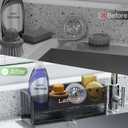 Sponge Holder for Kitchen Sink, Large Sink Caddy Durable Anti-Rust PET, Removable Rack & Rounds Corners, Kitchen Sink Organizer for Counter Bathroom Vanity (Black)