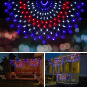 3 Packs American Flag Lights Outdoor - 4x2 FT Half Fan Shape Patriotic Net Light with 8 Modes, 450 LED Waterproof Red White and Blue Lights, 4th of July Memorial Day Decorations for 250th Anniversary