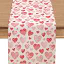 2 x Valentine Red & Pink Flower Star Heart Table Runner 13x36 Inch , Seasonal Leaf Dinning Kitchen Table Decoration for Home Party Holiday Decor