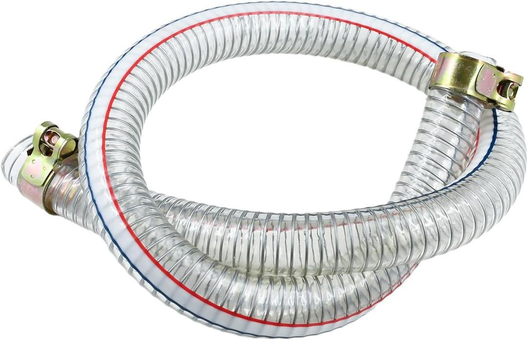 39" Universal Log Splitter Suction Hose, 1" ID Heavy-Duty Wire-Reinforced PVC Hydraulic Inlet Hose with Heavy-Duty Clamps, for Log Splitter Parts & Oil Transfer, Flexible & Temperature Resistant