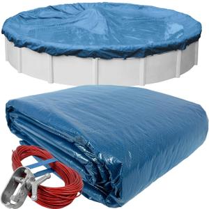 Robelle 28 ft Heavy Duty Blue Winter Pool Cover for Above Ground Pools, 4 ft Overlap (32 ft Cover Size), Solid 8 x 8 Scrim, 2.36 oz/yd2, Style: 3528-4