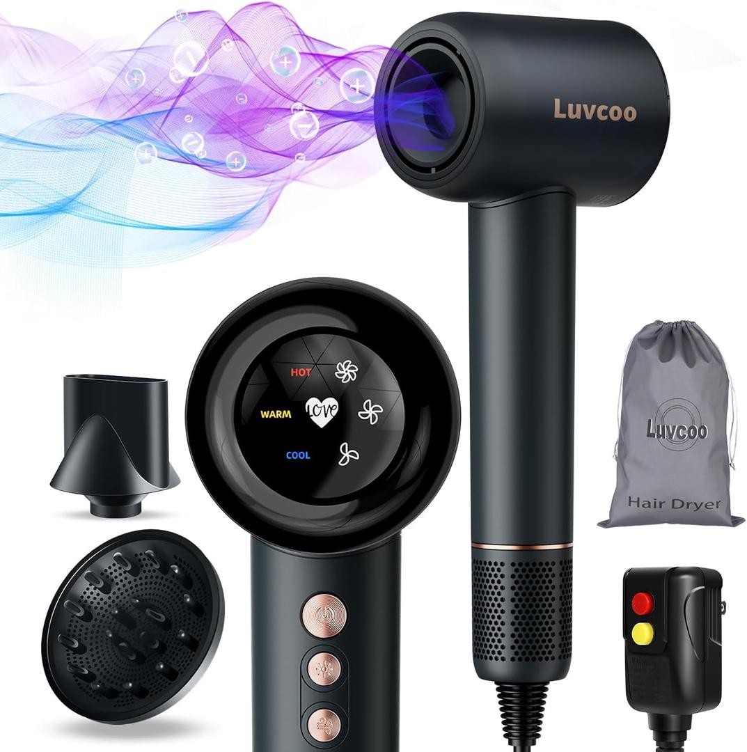 Hair Dryer, Ionic Blow Dryer with Diffuser and Nozzle, 110,000 RPM Brushless Motor Fast Drying, Portable for Travel and Gifts