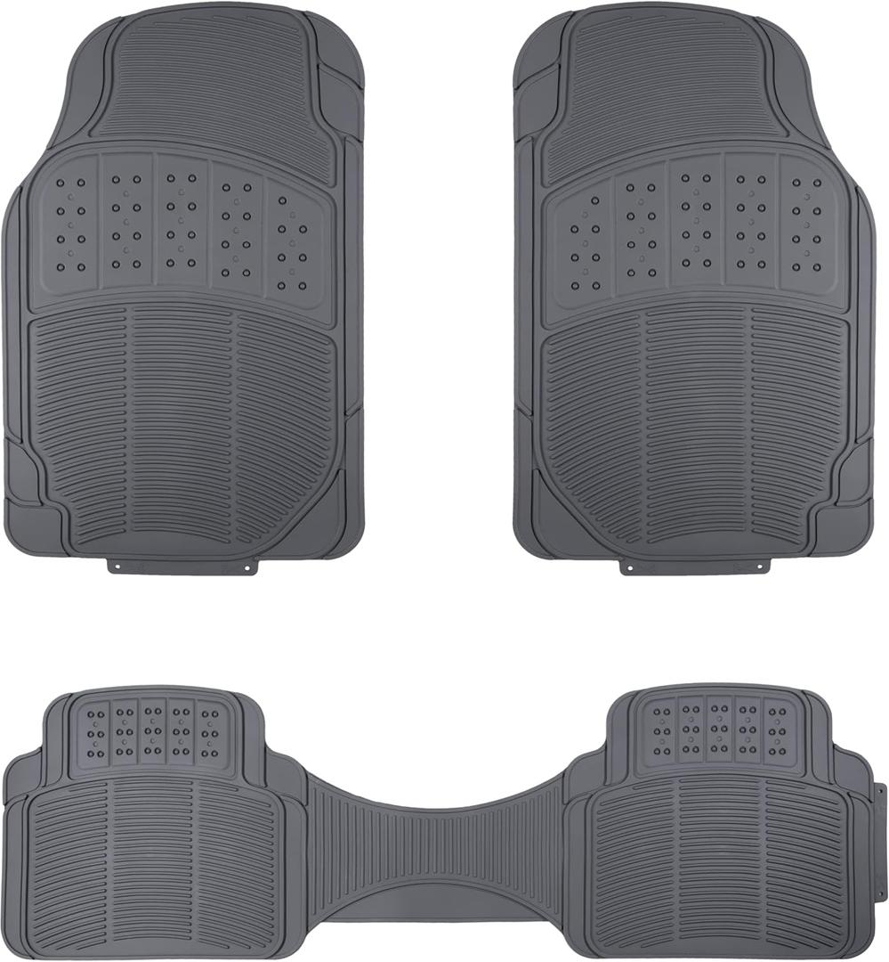 Universal PVC Faux Rubber Car Floor Mats, Anti-Slip, All Weather Protection, Waterproof Flexible Trim to Fit for 95% Automotive SUV Sedans Trucks, Charcoal Pure Grey, Pack of 3