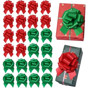 24pcs Large Christmas Bows for Gift Wrapping, 5 inch Wide Xmas Pull Bows for Presents, Gift Baskets, Christmas Tree, Wine Bottles, Christmas Decorations (red and Green)