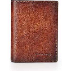 VANNANBA Full Grain Leather Wallet for Men Bifold RFID with Flippable Side Flip 2 ID Window (Yellow Brown)