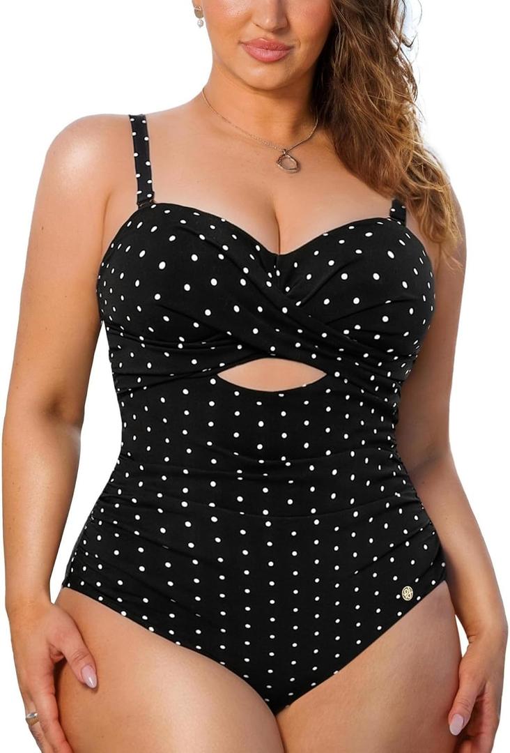 Popilush Swimsuit for Women Tummy Control - One Piece Bathing Suit with Removable Straps for Beach, Large