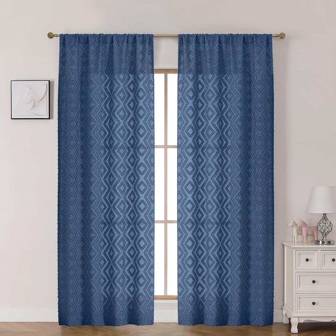 Chyhomenyc Dusty Blue Curtains 84 Inch Length for Badroom 2 Panels Set, Light Filtering Luxury Geometric Jacquard Textured Curtain Drapes, Farmhouse Rod Pocket Cortinas para Sala, 37" W x 84" L, 2PCS