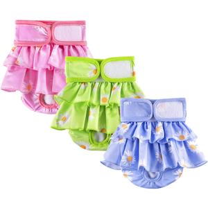 Reusable Dog Diapers Female, Pack of 3 Washable Highly Absorption Puppies Dogs Diapers for Period Heat Panties or Excitable Urination (Printing, L)