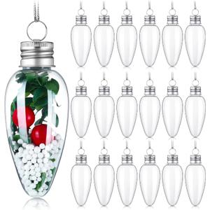 90 Pack Christmas Fillable Light Bulb Ornament Clear Plastic Christmas Ornaments with 1 Roll Silver Rope Hanging Decoration for DIY Crafts Tree Candy 3 Inch