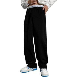 RoseSeek Boy's Baggy Pants Letter Elastic High Waisted Wide Leg Sweatpants Athletic Track Pants Joggers, Black, 15Y