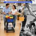 Collapsible Shopping Cart with Wheels,2 Tier Multi Use Foldable Shopping Cart with 2 Storage Crates,Folding Shopping Trolley Utility Cart for Office,Groceries, Warehouse,Supermarket,Picnic (Blue)