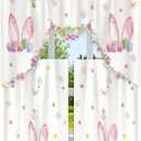 FuWeave 3 Pcs Easter Kitchen Curtains Bunny Eggs Spring Valances and Tiers Set for Window Farmhouse Rabbit Ear Eggs Short Curtain for Home Easter Kitchen 58 x 34'' Valance 29 x 34'' Tier(White)