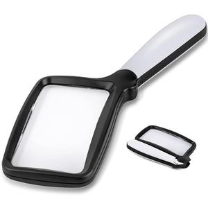 Folding Handheld Magnifying Glass with Light, 3X Large Rectangle Reading Magnifier with Dimmable LED for Seniors with Macular Degeneration, Newspaper, Books, Small Print, Lighted Gift for Low Visions (Black White)