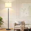 Nintiue 【Upgraded】 Dimmable Floor Lamp for Living Room, 11W LED Bulb Included, Modern Standing Lamp, Tall Pole Light with Linen Shade for Bedroom Reading Office Corner Nursery-Black