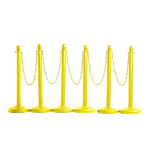 Montour Line Plastic Stanchion Yellow 2.5 Inch Diameter with 50 Foot Chain, 6-Pack, Crowd Control Barriers