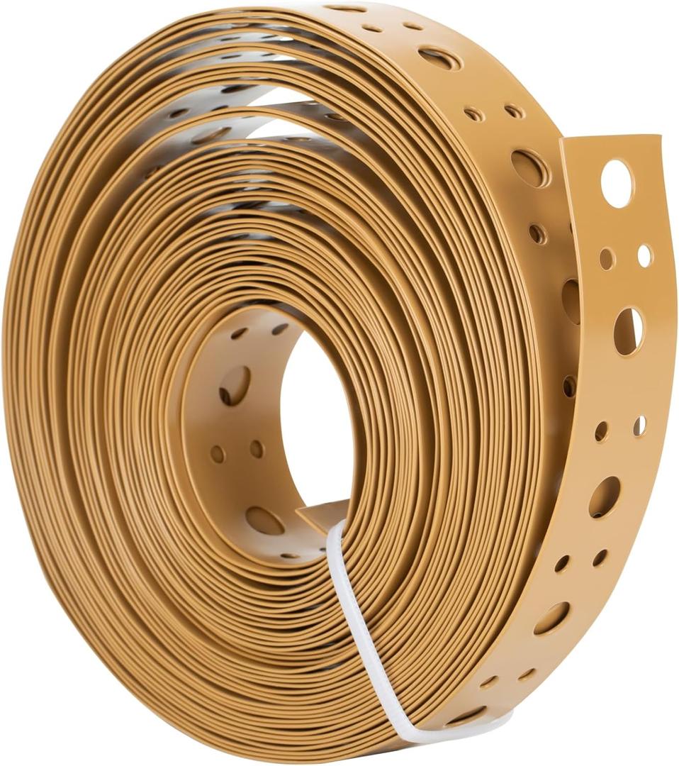 Brown Coating Metal Strapping 1-Inch x 33FT 0.6mm Thickness for Pipe Support Pipe Hanger Strap Metal Strapping with Holes Flexible Trimming