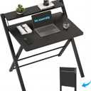 GreenForest No Assembly Folding Desk, 2-Tier Compact Computer Desk with Shelf, Space Saving Foldable Table for Home Office, Dorm or Apartment, Portable Collapsible Sturdy Laptop Desk, Black, 22 x 27.3 inch