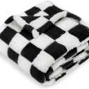 HOMRITAR Checkered Baby Blanket for Boy Girls Ultra Soft Fluffy Fuzzy Toddler Blankets with 3D Chessboard Grid Warmer Comfort Reversible Bed Blanket for Winter 350GSM Black 30 x 40 Inch